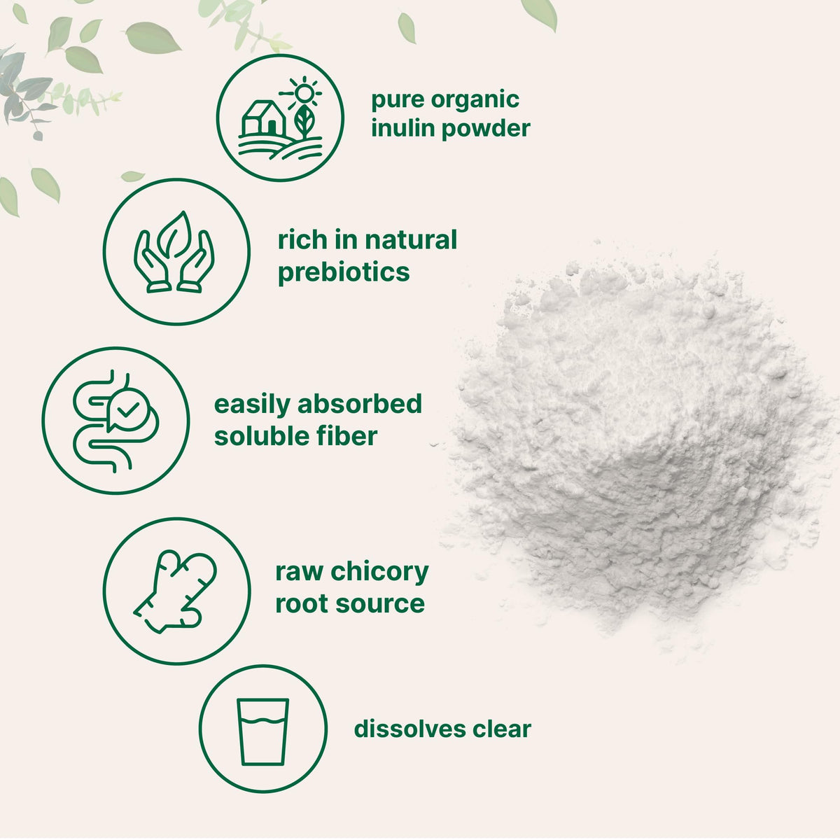 Micro Ingredients Organic Inulin Fiber Powder, 2lb | Natural Prebiotic to Support Digestive & Gut Health | Soluble, Easily Digestible | Unflavored, Vegan