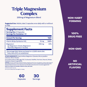 Natrol Triple Magnesium Complex Supplement, Glycinate, Citrate & Taurate 200mg High Absorption, Support Whole Body Wellness, 60 Capsules Natrol buy supplements Au