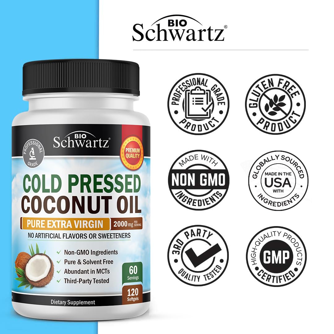 Coconut Oil Capsules 2000mg, 120ct, 2 Month Supply