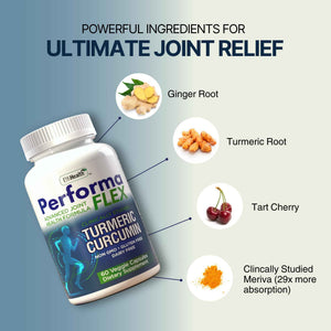 Performa Flex - Joint Support Supplement with Meriva, Turmeric Curcumin, Tart Cherry & Ginger - Ultra High Absorption - Support for Joint Mobility, Joint & Cartilage Health - 60 Capsules