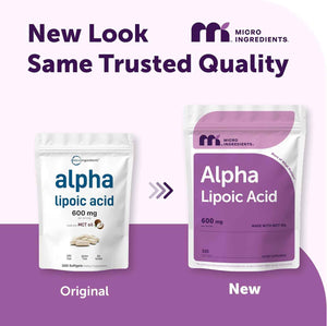 Micro Ingredients Alpha Lipoic Acid 600mg Per Serving, 300 Softgels - ALA Supplement - Made with MCT Oil - Non-GMO, Gluten-Free, Soy-Free