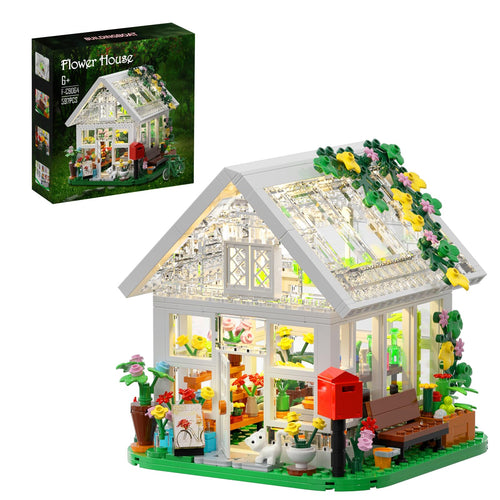 Flower House Building Set, Creative Garden Playset with LED Light, Build a Greenhouse Model Toy, Great Gift for Mothers Day, Friends or Girls, for Birthday, Valentine and Festivals (597 Pieces)