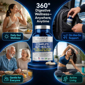 4-in-1 Gut Health Support - Prebiotics + Probiotics + Postbiotics + Digestive Enzymes for Women and Men - DE111 Spore Probiotic for Digestive Support & Bloating - Non-GMO - 60 Veggie Capsules