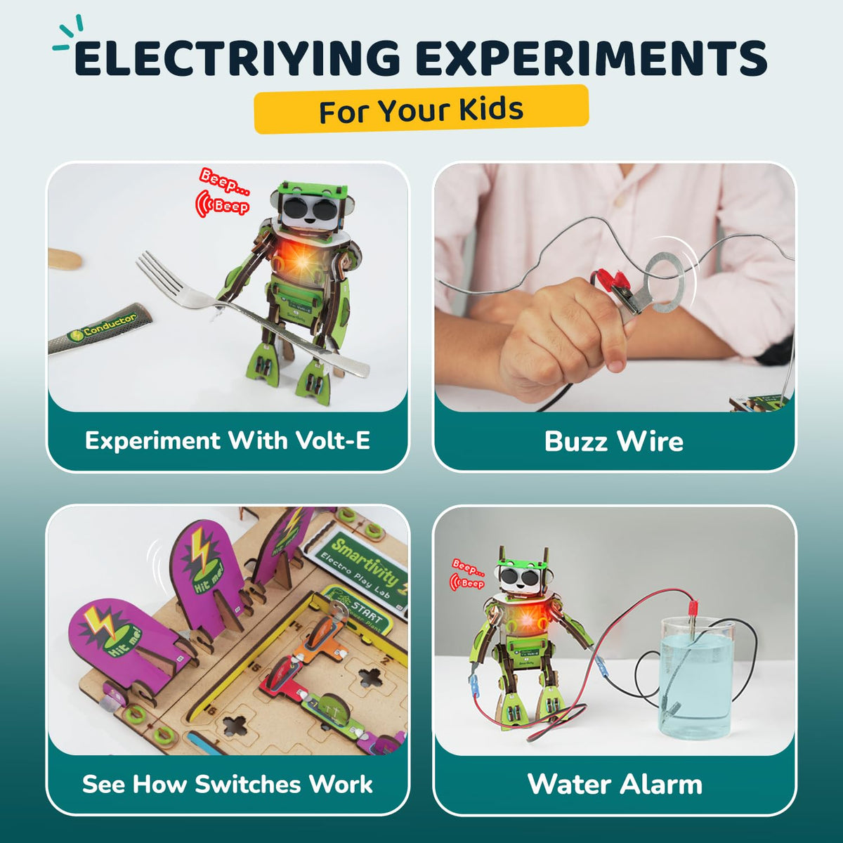 Smartivity Electro Play Lab for Kids | 8+ Circuit Experiments + Build Electric Robot Volt-E with Light & Sound | DIY Electricity STEM Kit | Birthday Gift Boys & Girls 8 9 10 11 12 13 14