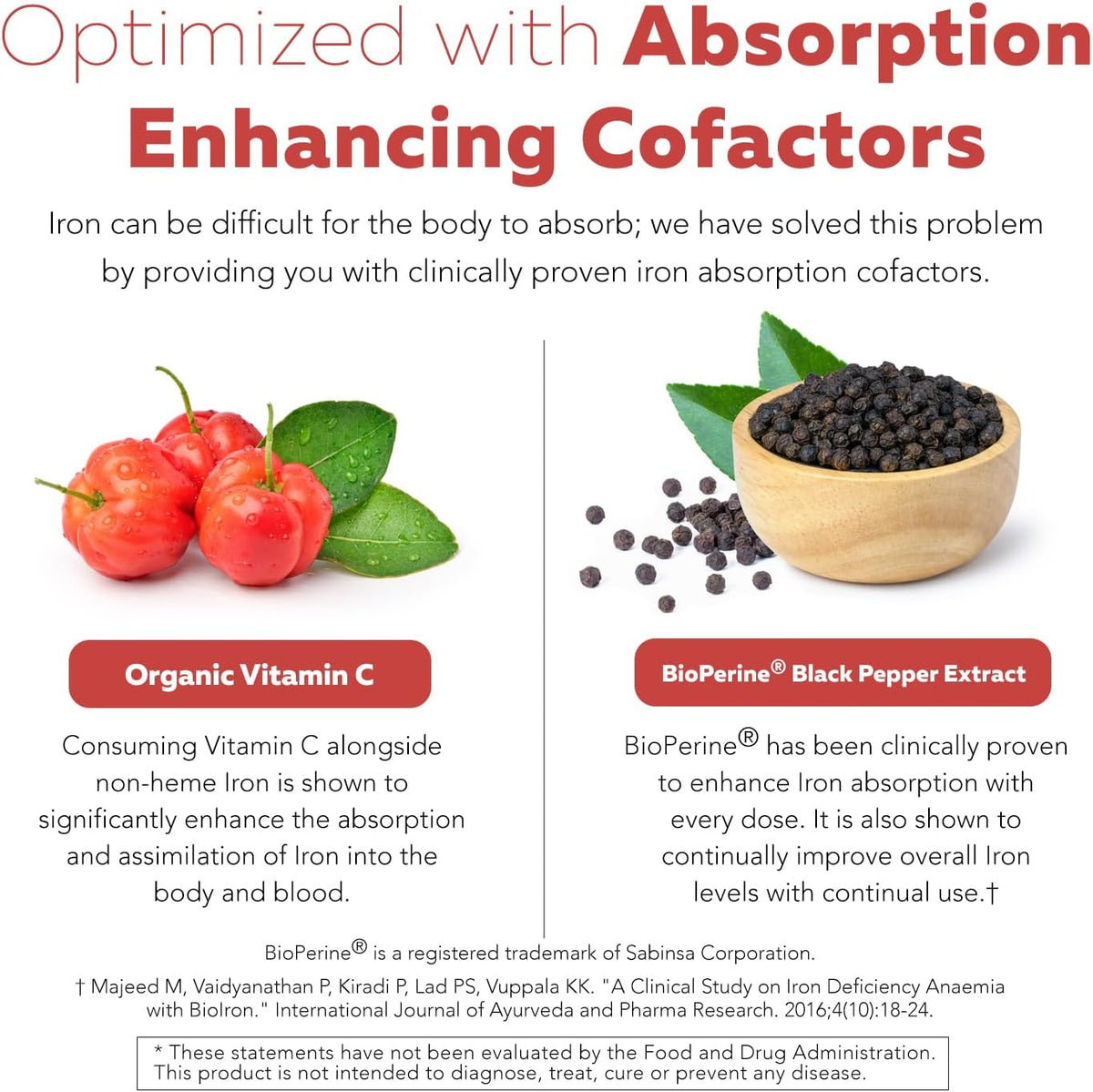 Organic Iron Supplement - Whole Food Mineral & Cofactors, 25 mg Elemental - Enhanced Absorption Plus Blood Health Vitamins - Gentle Form - Supports Healthy Levels & Blood Health - 90 Capsules
