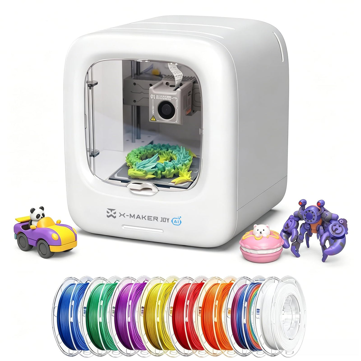 AOSEED 3D Printer for Kids, Fully Assembled AI 3D Printer with 8,000+ Models & 17+ Modules, 400mm/s High Speed, Leveling Free, STEM Toy Gift with 8 PLA Filaments for Home & School, X-Maker Joy AI+
