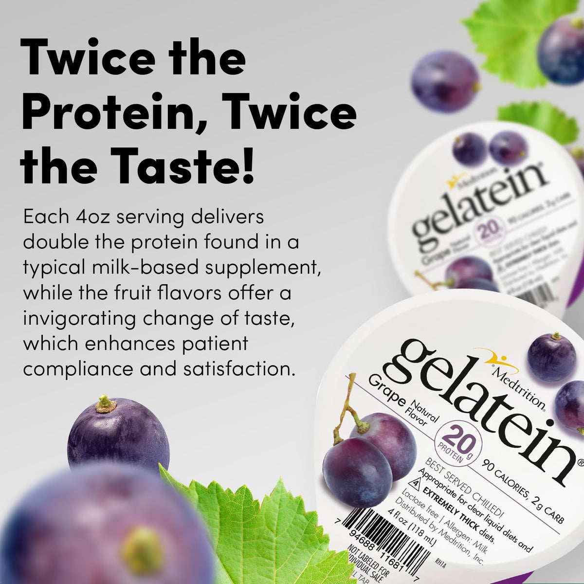 Medtrition Gelatein Grape - High Protein, Sugar Free Gelatin with 20 grams of protein | Ideal for clear liquid diets, swallowing difficulties, bariatric, dialysis and oncology (12 Pack)
