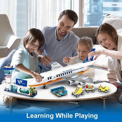 CUBIMANA 21-Inch Large City Passenger Airplane Building Set with LED Light