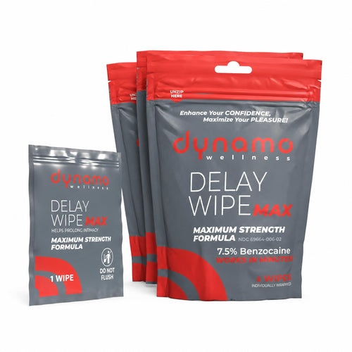 Dynamo Delay Wipes for Men, Benzocaine 7.5% Maximum Strength, 6ct