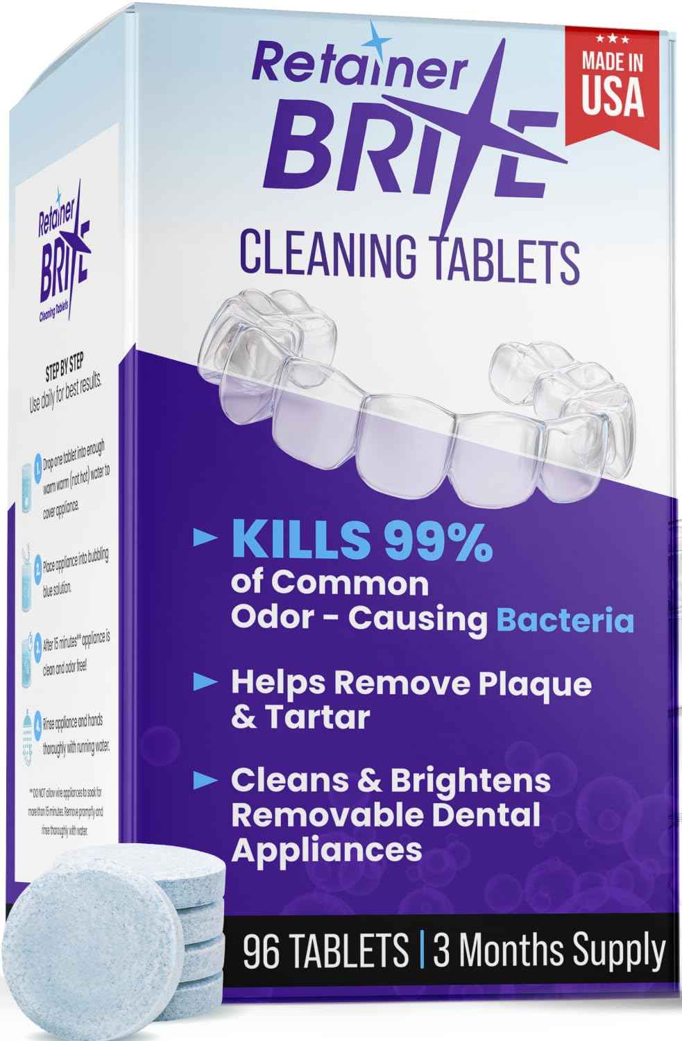 Retainer Brite Tablets for Cleaner Retainers and Dental Appliances - 96 Count