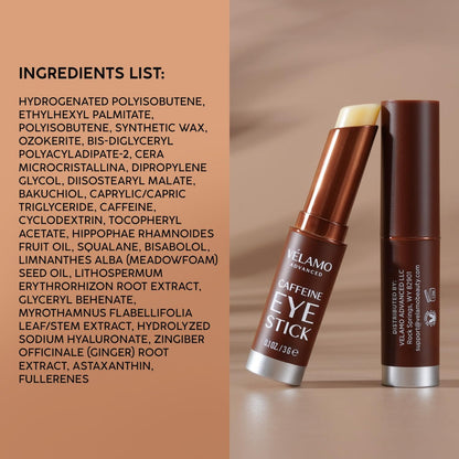 VELAMO Advanced Caffeine Eye Stick – Energizing & Hydrating Under Eye Balm for Dark Circles & Puffiness | Portable Travel Eye Treatment (0.1 oz / 3g)