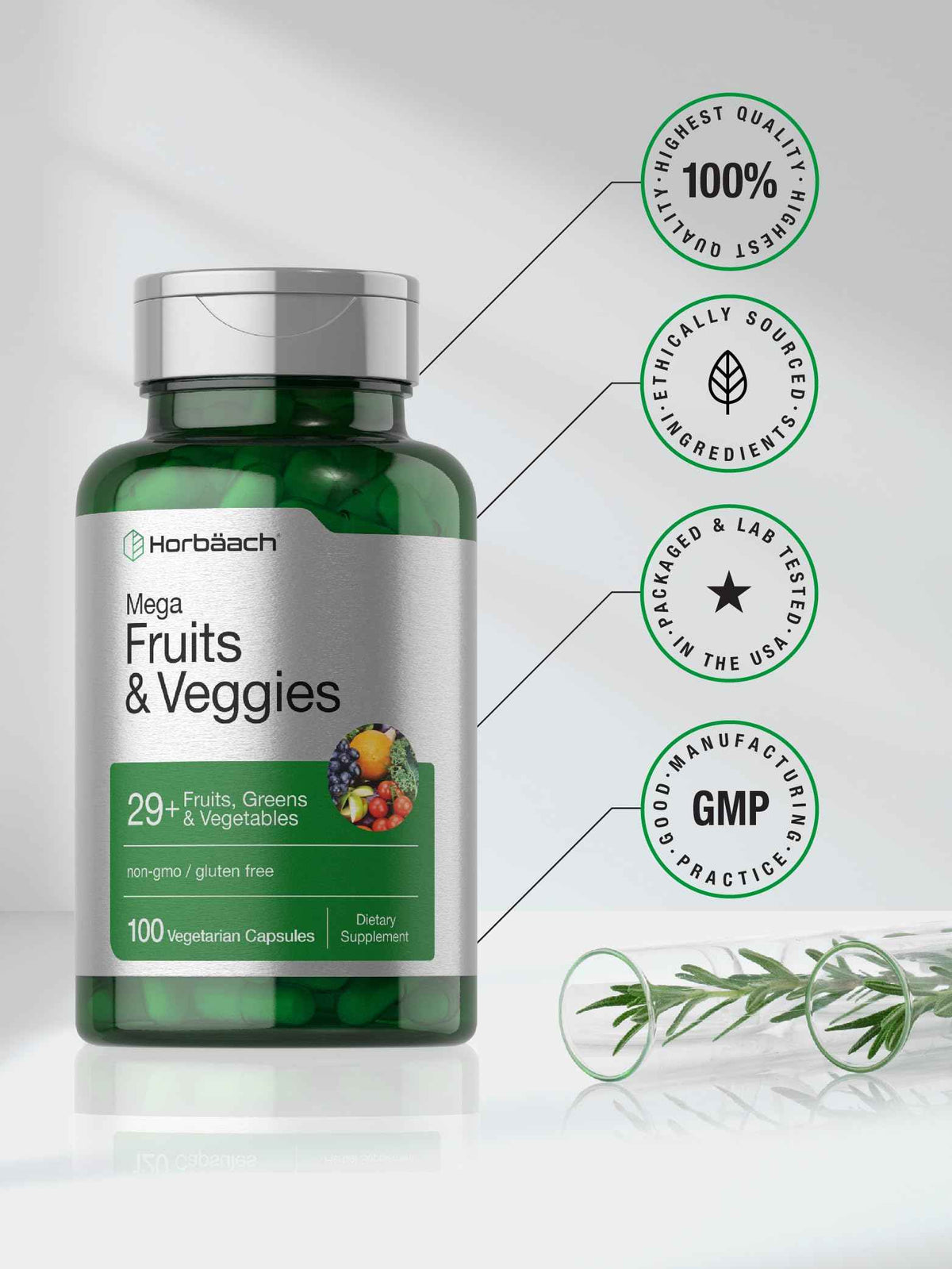 Horbäach Mega Fruits and Veggies Supplement | 100 Capsules | Vegetarian, Non-GMO and Gluten Free HorbäachBuy Supplements Australia