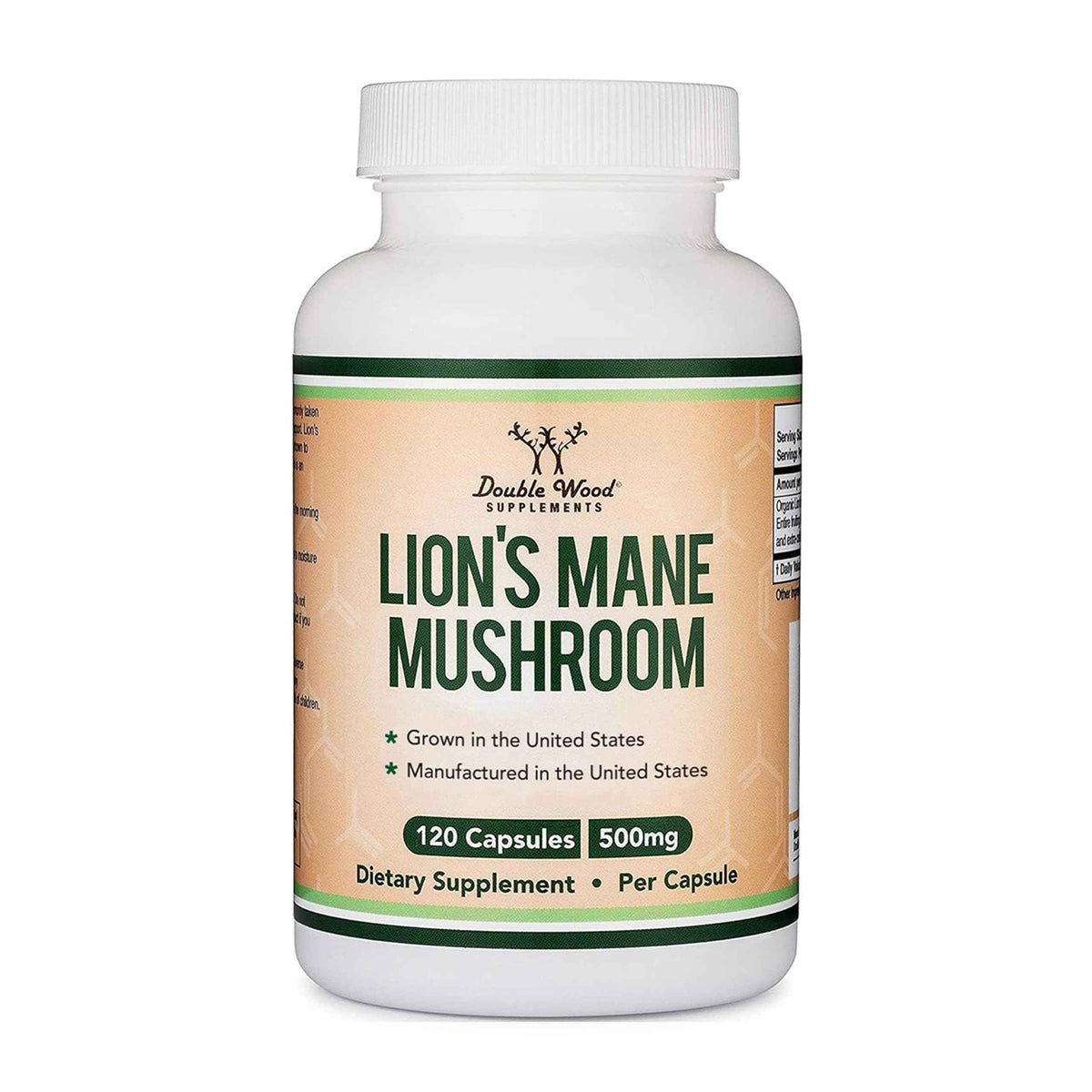 Organic Lions Mane Mushroom Capsules (120 Count), for Focus Support and Immune Health, Third Party Tested and Grown in The USA - by Double Wood