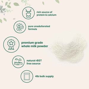 Micro Ingredients Whole Milk Powder, 4 lb - Pasture-Raised, rBST-Free - Pure & Rich in Protein - Ideal for Baking & Everyday Use - Non-GMO, Gluten-Free, Premium Grade