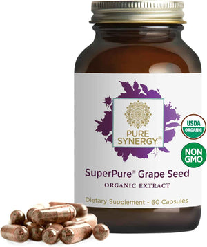 Pure Synergy SuperPure Grape Seed Extract - Organic Grape Seed Polyphenols Supplement with Whole Fruit - for Heart Health, Skin, and Healthy Aging Support (60 Capsules)