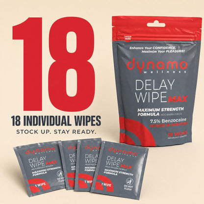 Dynamo Delay Wipes for Men, Benzocaine 7.5% Maximum Strength, 6ct
