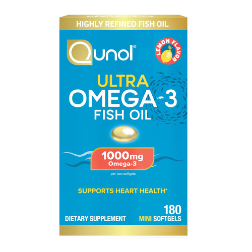 Qunol Fish Oil Omega 3 Mini Softgels, 1000mg Omega 3 EPA + DHA, Ultra Pure Supplements, Heart Health Support, Lemon Flavor, Easy to Swallow Minis, 3 Month Supply, 180 Count QunolBuy Supplements Australia
