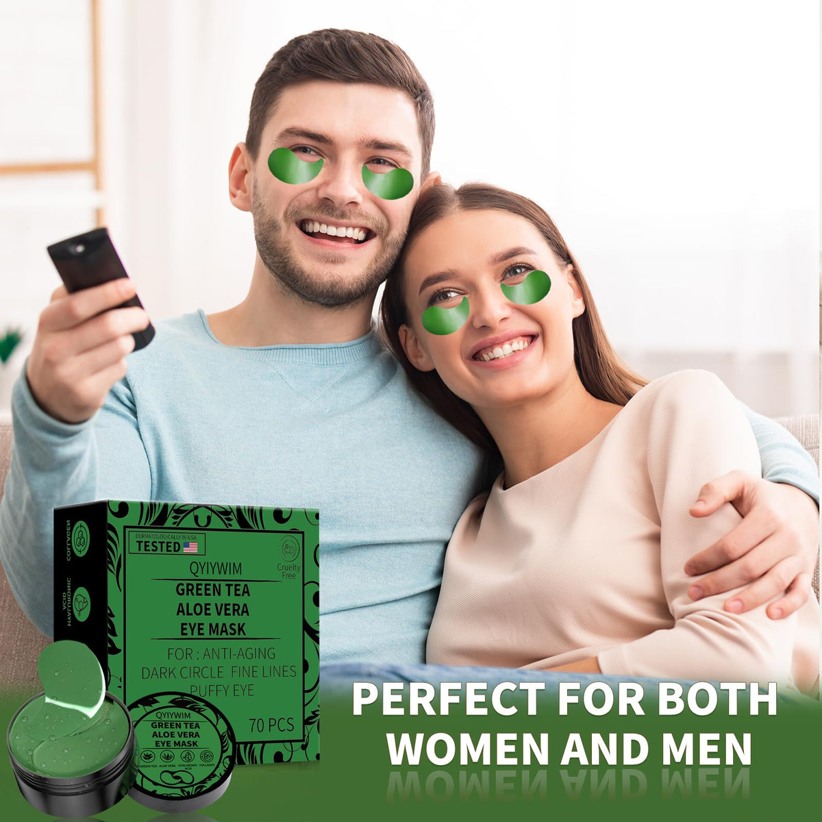 Qyiywim Green Tea Under Eye Patches – 70 PCS Eye Gel Pads for Dark Circles, Puffiness & Eye Bags