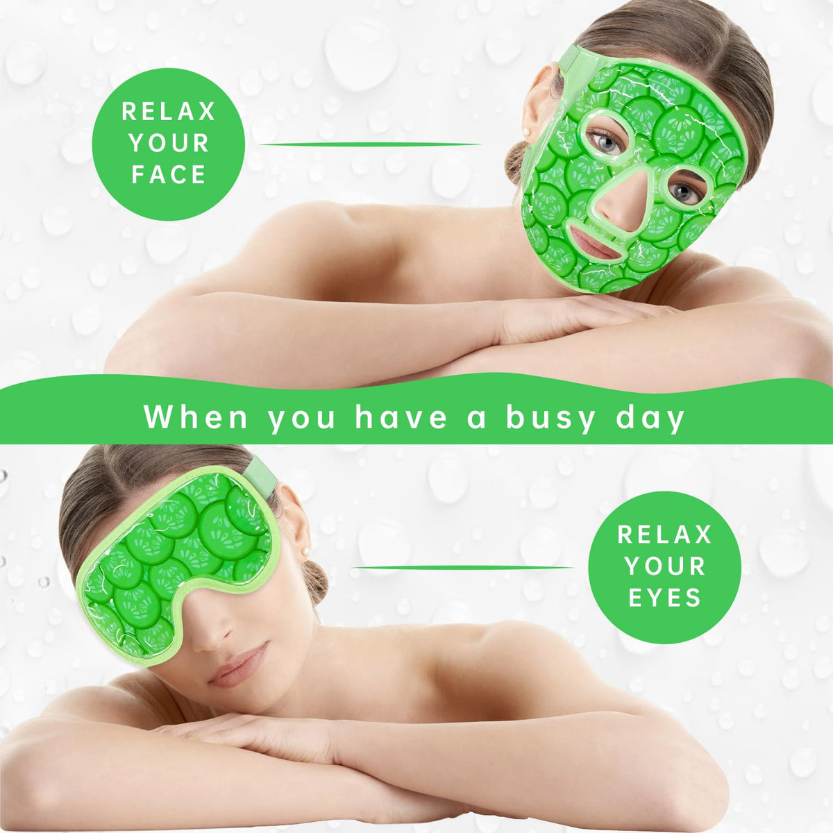 ZNÖCUETÖD Eye & Face Ice Mask (Cucumber Green) – Refreshing Gel Pack for Puffy Eyes, Dark Circles, Migraines & Sinus Relief | Soft Plush Backing