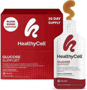 Healthycell Glucose Support Supplement to Support Balanced Blood Sugar - Berberine, Cinnamon & Chromium for Healthy Insulin Function & Proper Glucose Metabolism - 30 Gel Packs, Apple Cinnamon Flavor