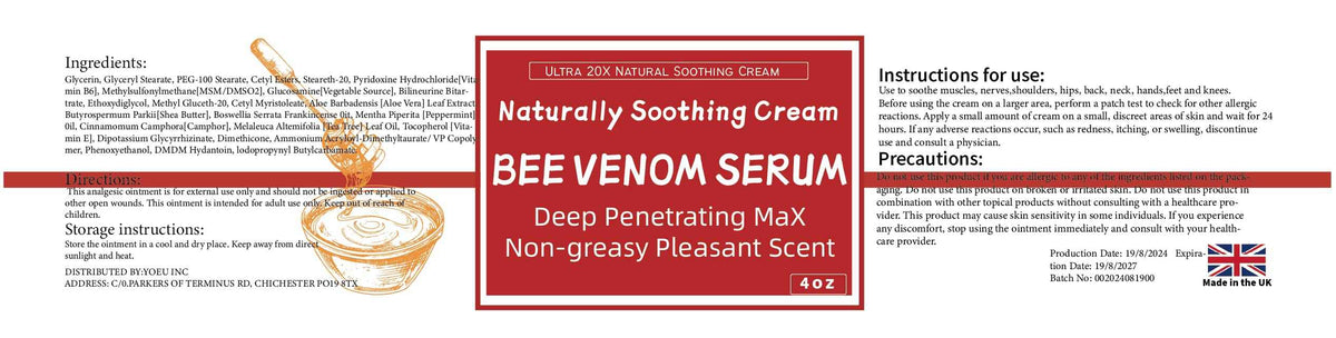 AEROMAXX Bee Venom Muscle & Joint Cream, 10X Ultra Strength Care Ointment, Natural Organic Formula, for Shoulder, Back, Neck, Hands, Knuckles, Elbows, Feet, Leg, Knees, Ankle, Adults, Seniors