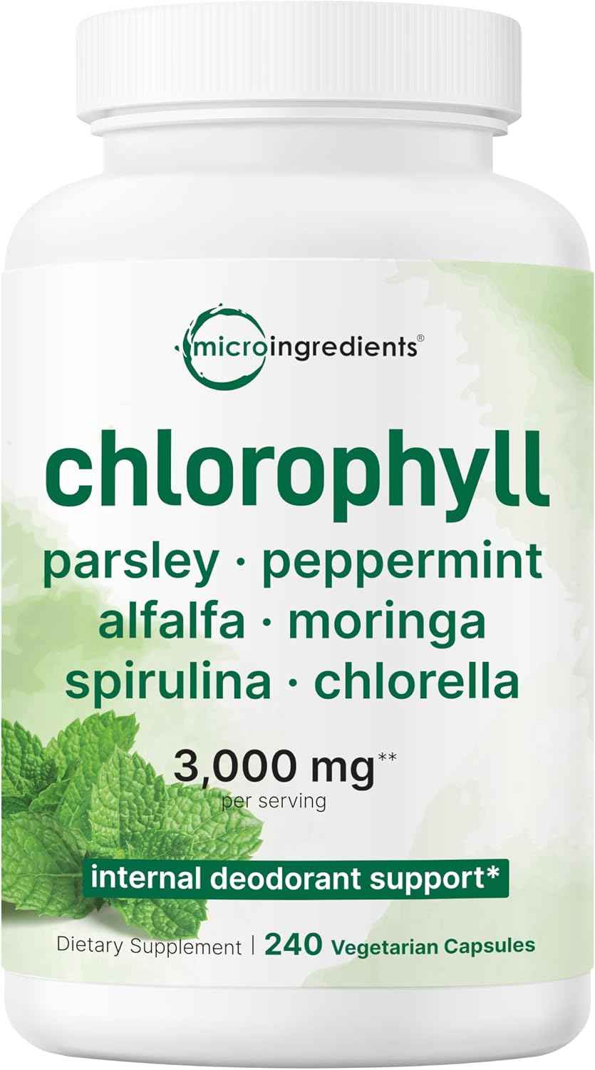 Micro Ingredients Chlorophyll Super Greens Complex - 240 Veggie Capsules with Parsley, Moringa, Spirulina, Chlorella, & More - Gluten-Free, No Additives