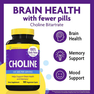 InnovixLabs Choline & Triple Omega-3 Bundle Choline Bitartrate 550mg (100 Capsules) Triple Strength Omega (200 Softgels). Supports Memory, Mood, Brain Health & Boost Cognitive.*