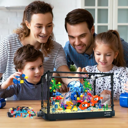 HOGOKIDS Fish Tank Building Set with LED Light and Ocean Animals for Kids