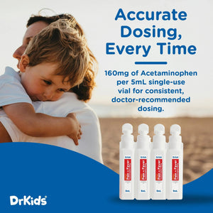 Dr. Kids Children’s Pain and Fever Medicine - Acetaminophen for Kids Ages 2-11, Pre-Measured Single-Use Vials for Headache, Sore Throat, Cold and Flu, Cherry Flavor, 20 Count Dr. KidsBuy Supplements Australia