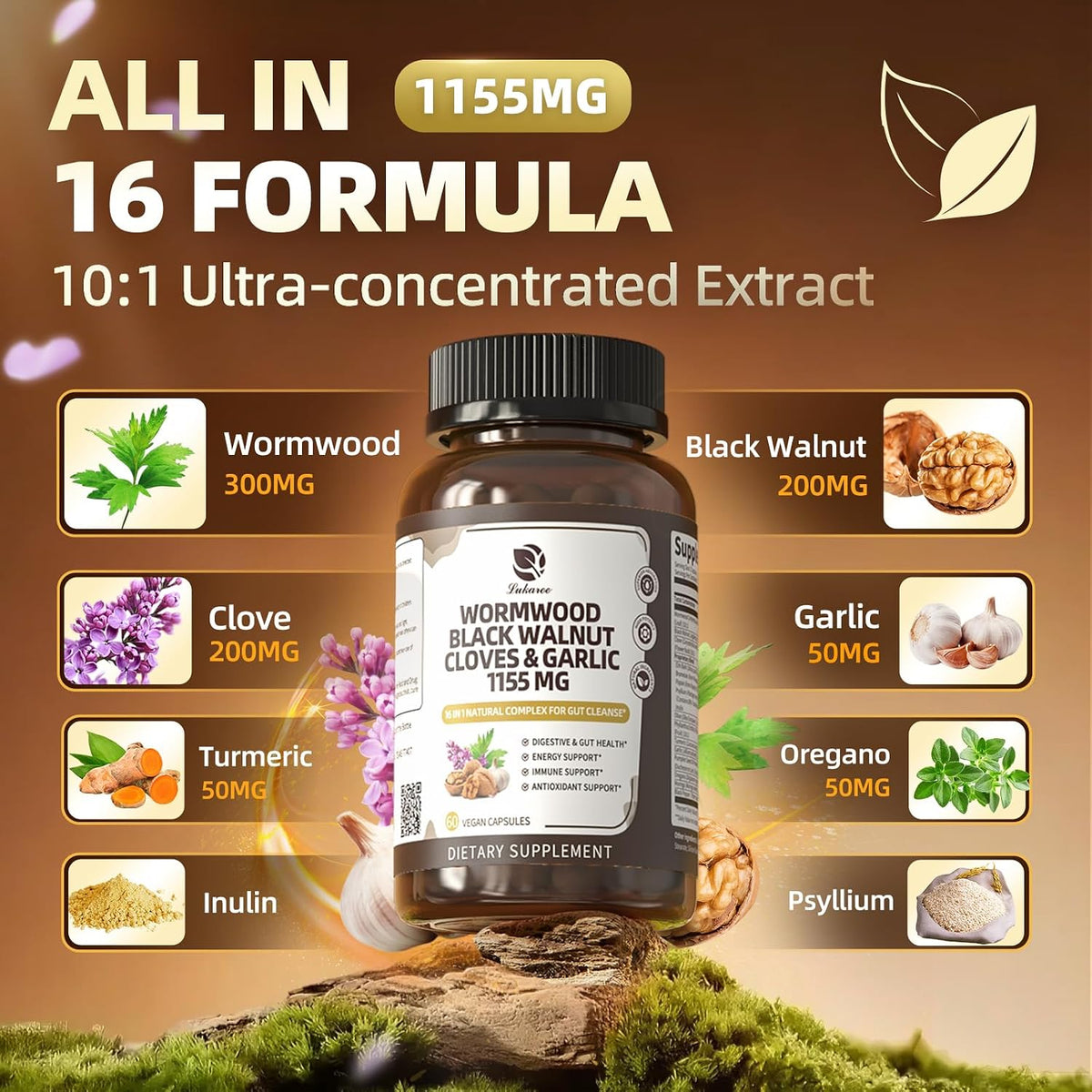 Lukaree (2 Pack 16-in-1 Wormwood Black Walnut Clove Cleanse - Gut Health