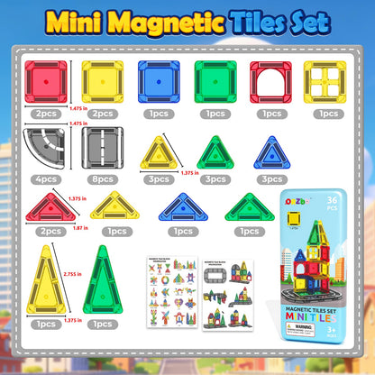 ORZbb Mini Magnetic Tiles Road with Case Toddler Travel Toys Trip Essentials Set, Magnetic Building Blocks Toys for 3 4 5+ Year Old Boys Girls Montessori Sensory Learning Easter Birthday Gifts