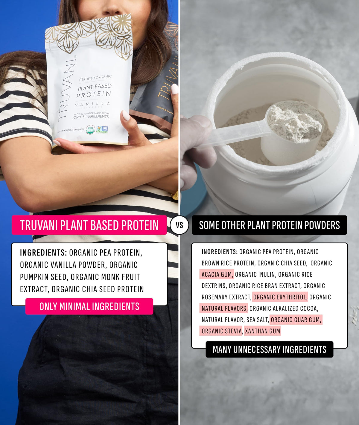 Truvani Organic Plant Based Protein Powder - Strawberry - 10 Servings - Vegan - 20g Pea Protein - Single Serving Travel Packets - Keto - Gluten & Dairy Free - Low Carb