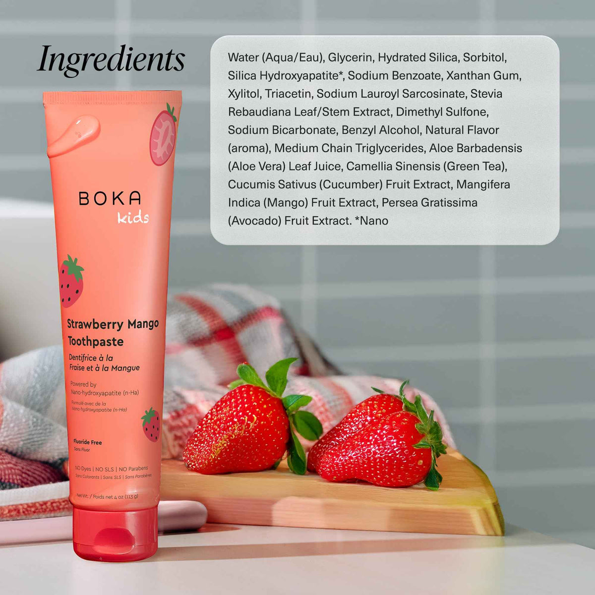Boka Fluoride Free Toothpaste Nano Hydroxyapatite Toothpaste - Strawberry Mango Flavor, 4 oz 1Pk