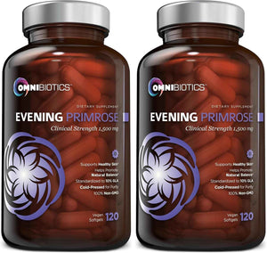 OmniBiotics Organic Evening Primrose Oil for Women - Clinical Strength 1500mg per Capsule, 10% GLA, Cold-Pressed, Non-GMO, Hormone Balance for Women - 120 Vegan Softgel Capsules (Pack of 2)