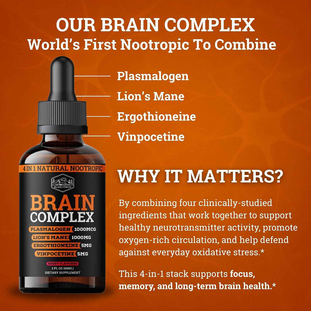 Brain Complex Addifocus Brain Supplements For Memory and Focus (Plasmalogen, Lions Mane, Vinpocetine 10mg & Ergothioneine) Memory Supplement for Brain, Brain Defender Supplement, Brain Health