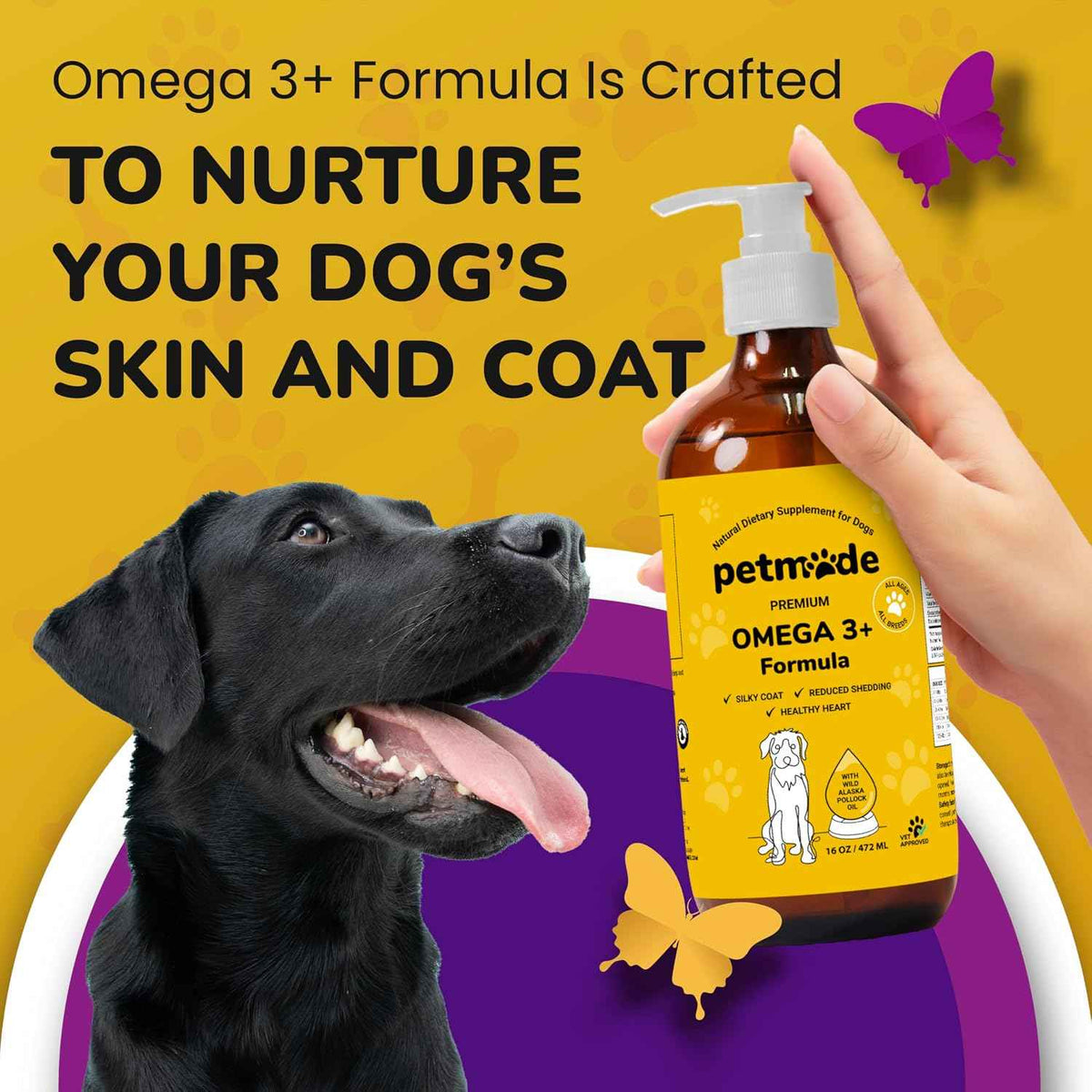 Omega 3 Fish Oil for Dogs - Wild Alaskan Pollock Oil Itchy Skin and Coat - Omega 3 Fatty Acids - Vet Approved Liquid EPA & DHA Supplements - with Zinc, Vitamin C, B2, B7 & E - 16 Fl Oz