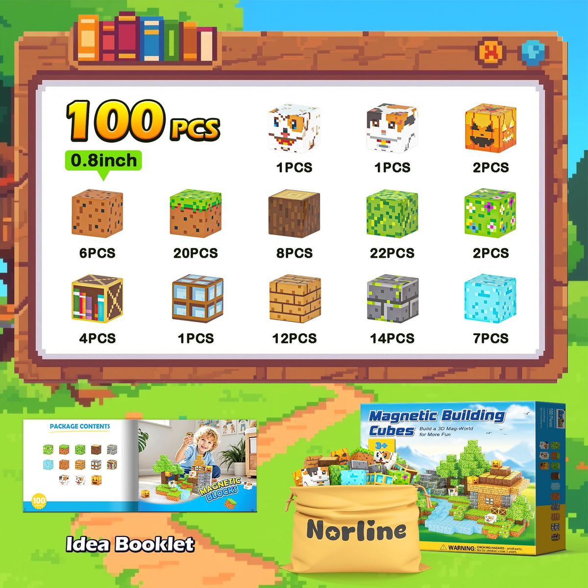 Magnetic Blocks - 100PCS Build Mine Magnet World Forest Cottage Craft Set