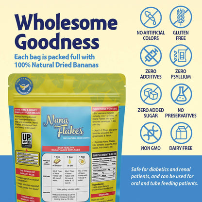 Nana Flakes 100% Pure Banana Flakes Food Powder - Natural - Great Source of Potassium & Fiber (Banana, One Pound Bag)