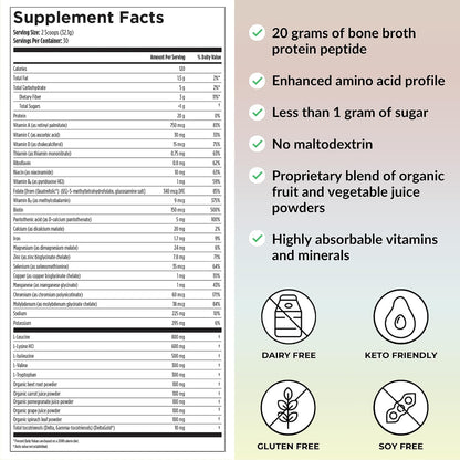 Reignite Wellness by JJ Virgin - Chocolate Bone Broth All-in-One Shake - Gluten Free + Dairy Free Protein Powder - Contains 20G of Beef Protein with Vitamins, Minerals, Amino Acids - 30 Servings