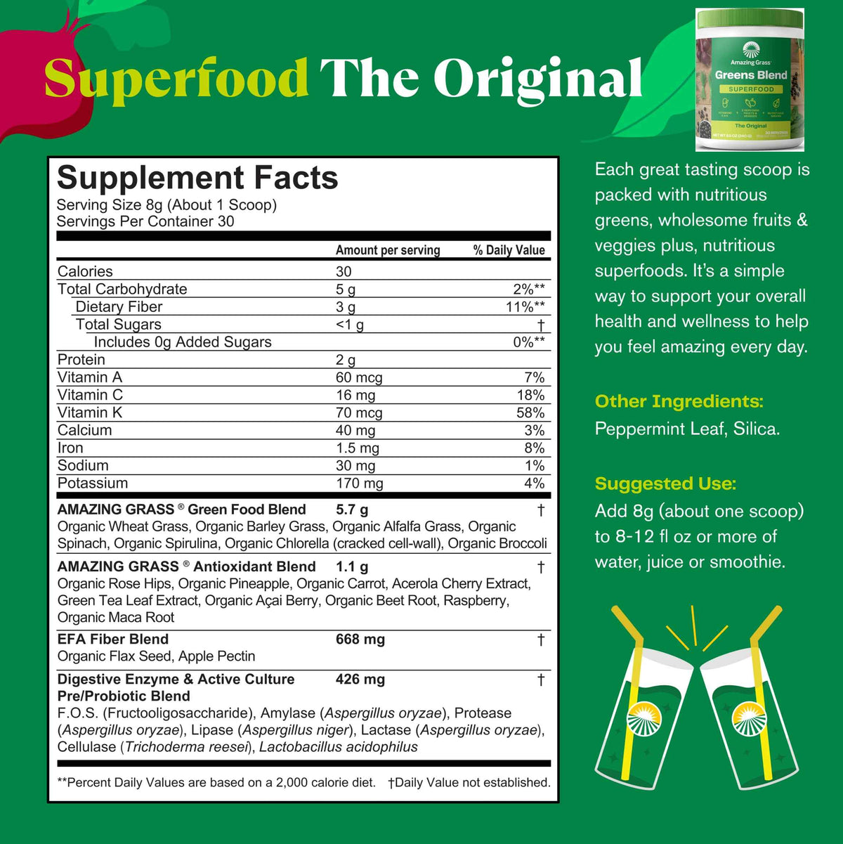 Amazing Grass Greens Blend Superfood: Super Greens Powder Smoothie Mix for Boost Energy, 30 Servings & Nature Fuel Power Beets Powder, Beet Root Powder, Support Natural Energy, 30 Servings