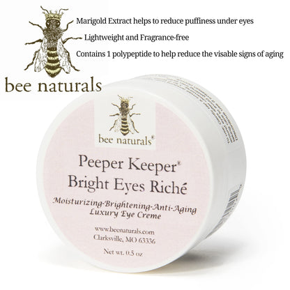 Bee Naturals Peeper Keeper Bright Eyes Riche Eye Cream – Hydrating Eye Cream with Peptides, Wheat Germ, Sesame Oil & Calendula for Fine Lines