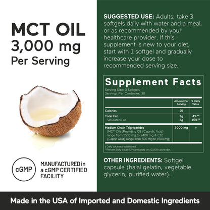 SMARTERNUTRITION MCT Oil Softgels C8 and C10 - Ketogenic Fuel for Brain & Body, Sustained Energy - from Cold-Pressed Coconut, Palm & Gluten-Free, Non-GMO - 90 Count - 30-Day Supply