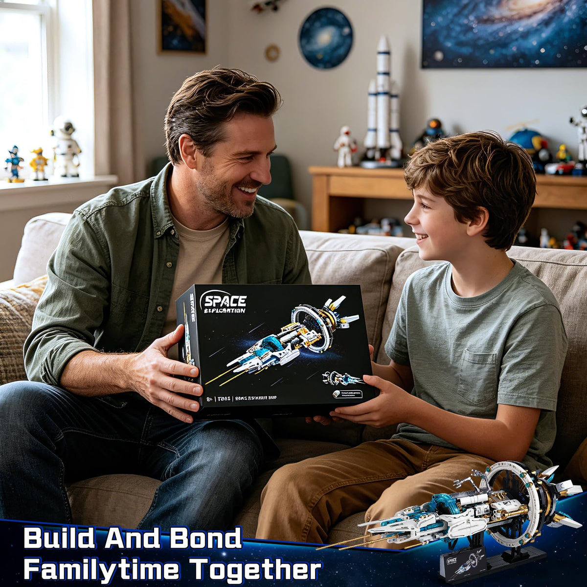 Spaceship Building Set for kids, Space Building Blocks with Light & Motor