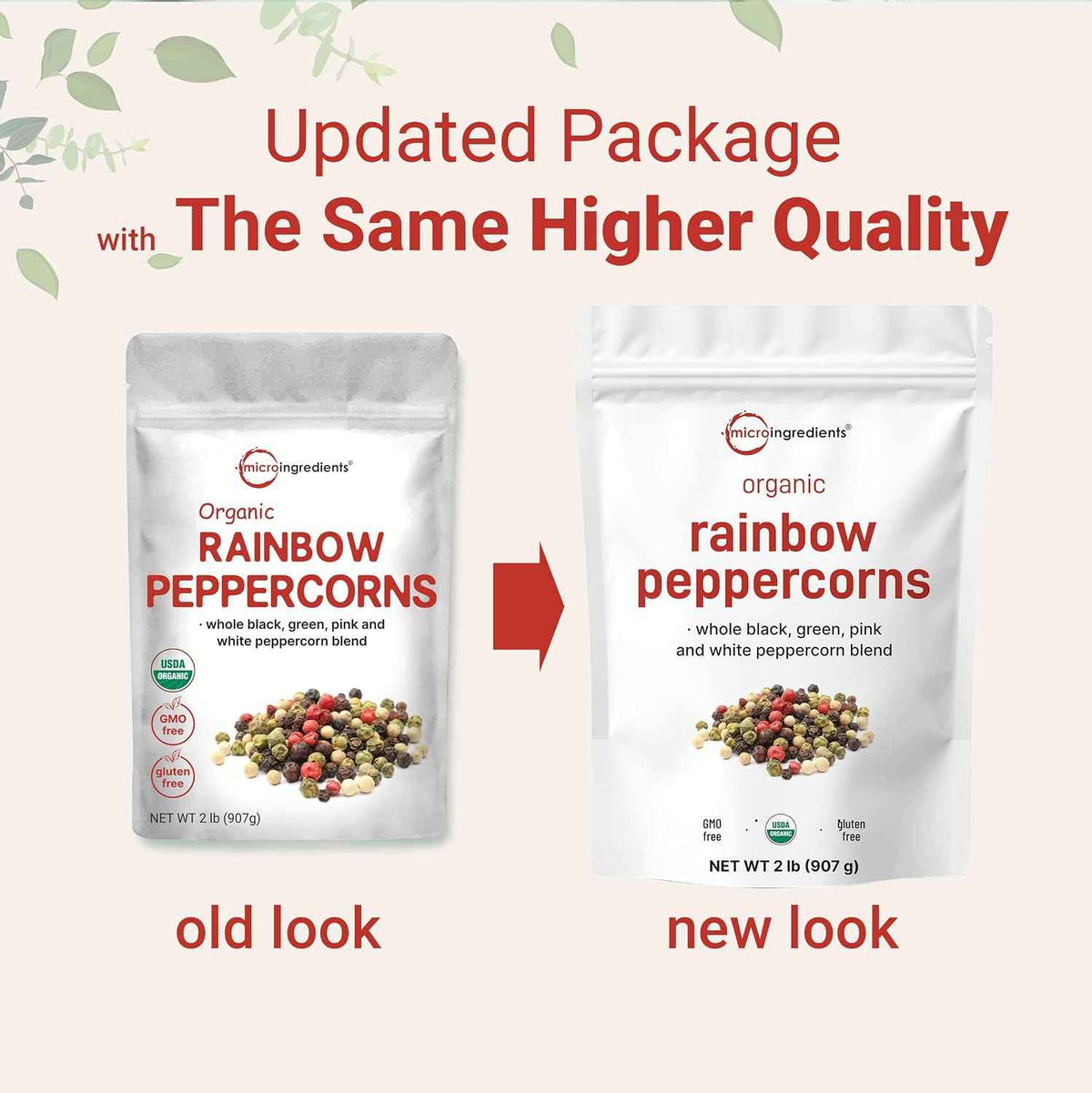 Micro Ingredients Organic Whole Rainbow Peppercorns, 2lbs - Premium Whole Peppercorns for Grinder Refill - Great for Seasonings, Meats & Vegetables - Additive Free, Non-GMO, Bulk Supply