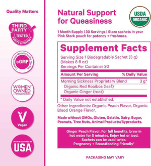 Pink Stork Morning Sickness Support Kit - 3-Piece Bundle with Organic Ginger Peach Tea, B6 Sweets, Ginger Lozenges - Pregnancy Support, First Trimester Essentials, Gift for Pregnant Women