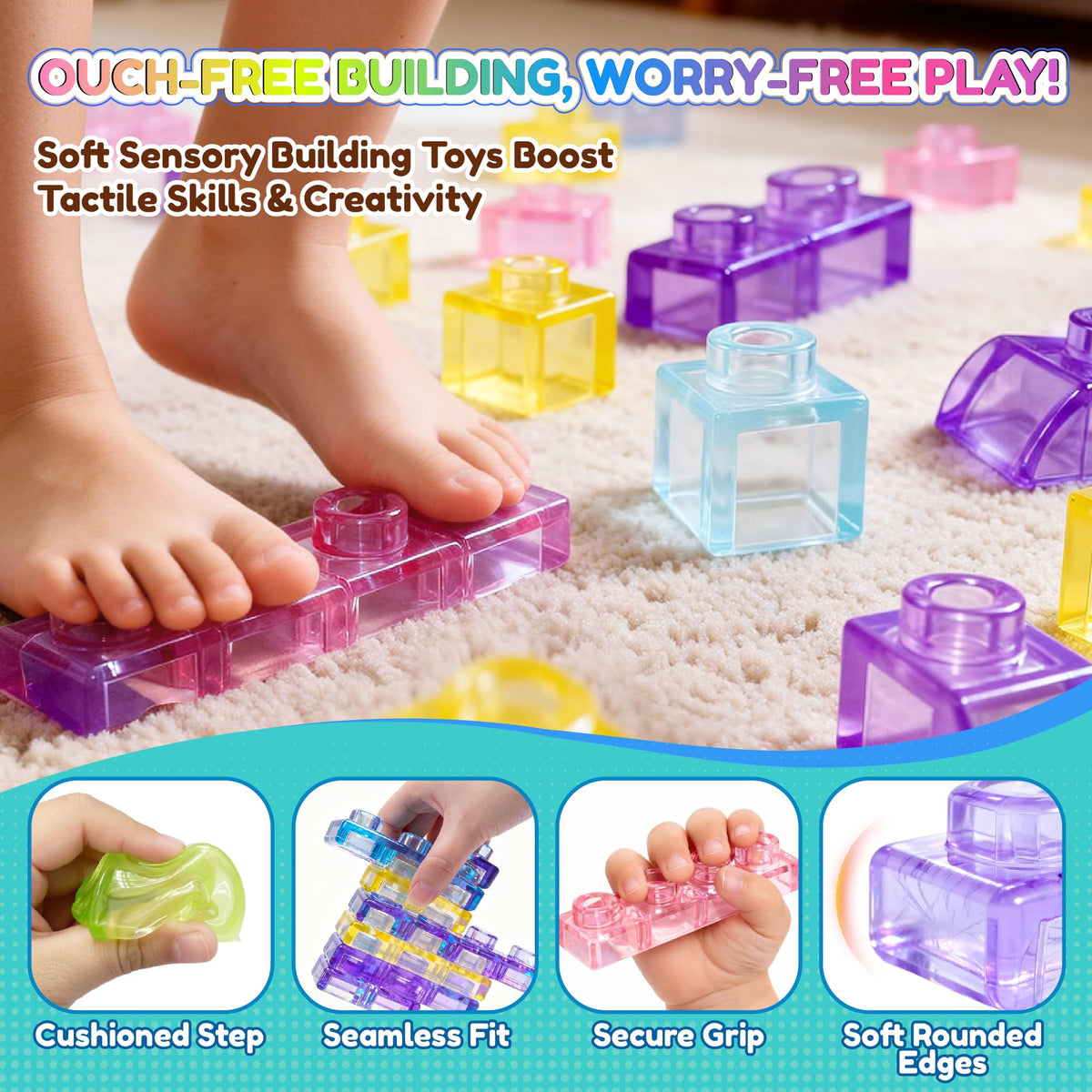42PCS Soft Train Sensory Building Blocks with Wheels,Squishy Stacking Toy