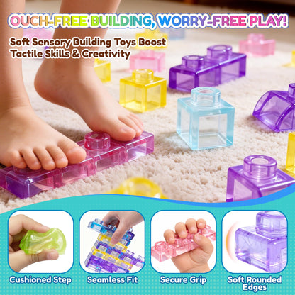 42PCS Soft Train Sensory Building Blocks with Wheels,Squishy Stacking Toy