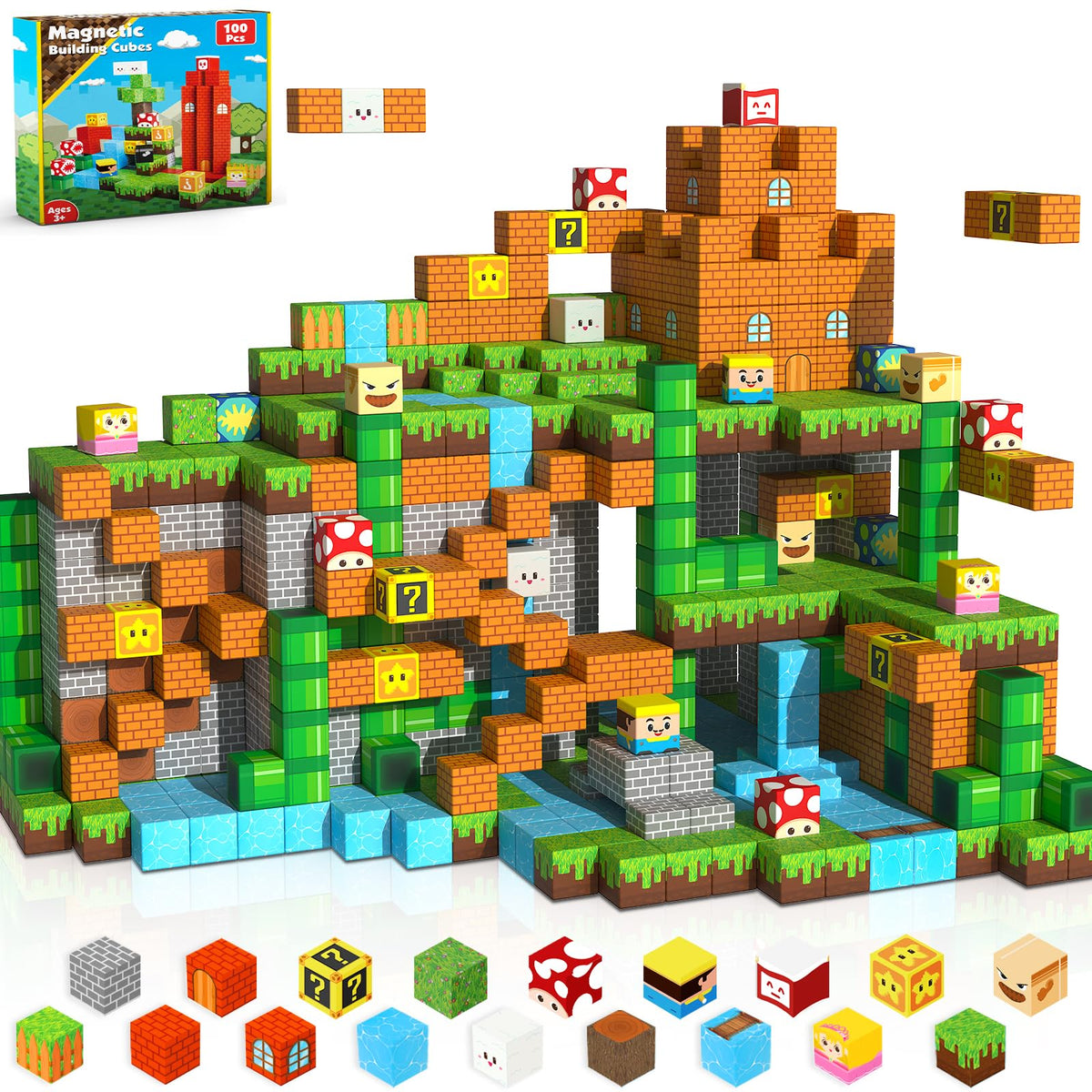 ToyUnited 100PCS Magnetic Blocks - Magnet Building Blocks, Stacking Magents Cubes Toys, STEM Montessori Sensory Toys for Kids Boys and Girls Ages 3 4 5 6 7 8 9 10+ Birthday Gifts