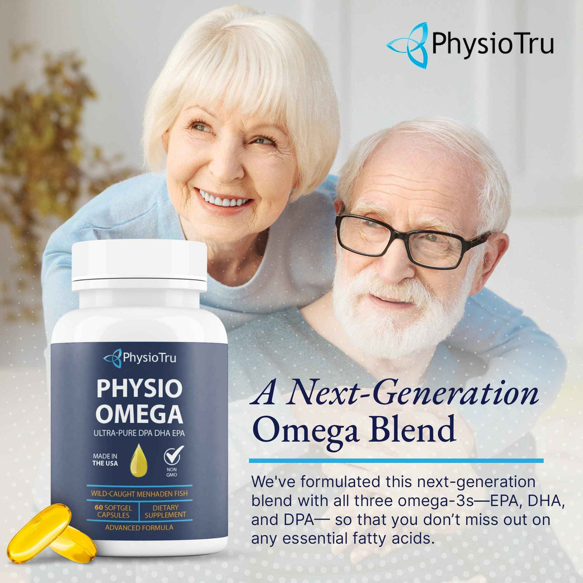 Physio Omega 2400mg Fish Oil with Omega 3 Fatty Acid Supplement - Vascular & Cognitive Supplements for Adults - Non-GMO, Burpless, Light Citrus Flavor