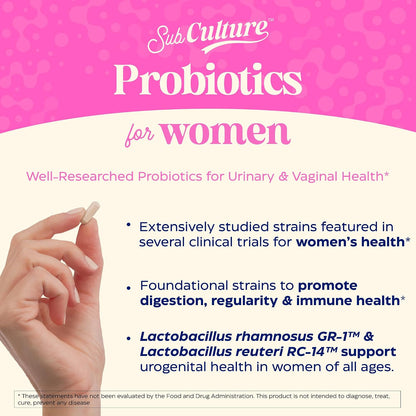 Enzymedica SubCulture Women's Probiotic, 50B CFU, Gut Support, 30 Caps - Helps Maintain Healthy Vaginal Flora & Urinary Tract Balance